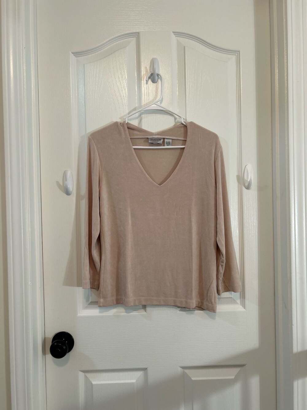 Chico's Travelers V-Neck 3/4 Sleeve Top Beige Size 1